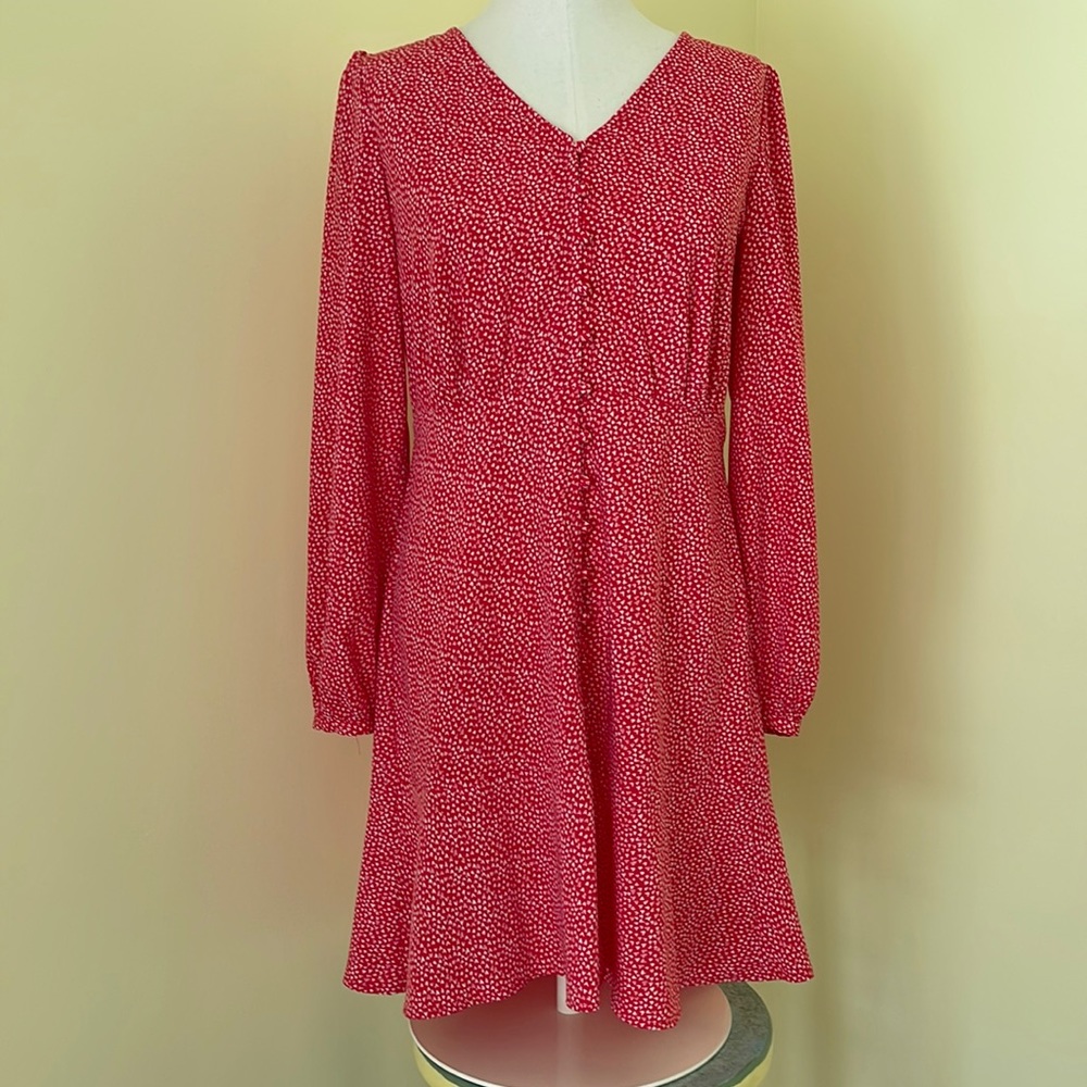 NEW LOFT DRESS RED WHITE WHITE TINY HEARTS.